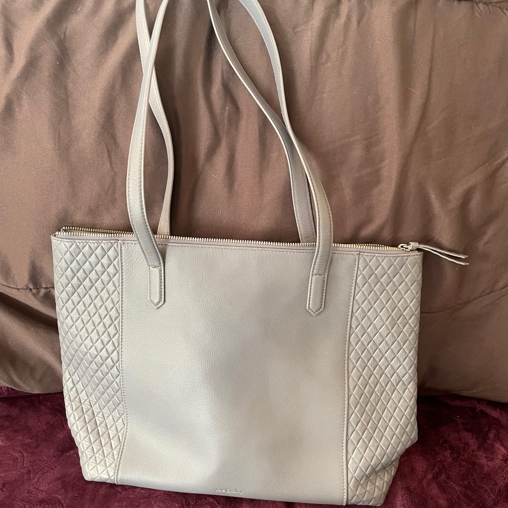 Vera Bradley Gray Leather Quilted Tote Bag